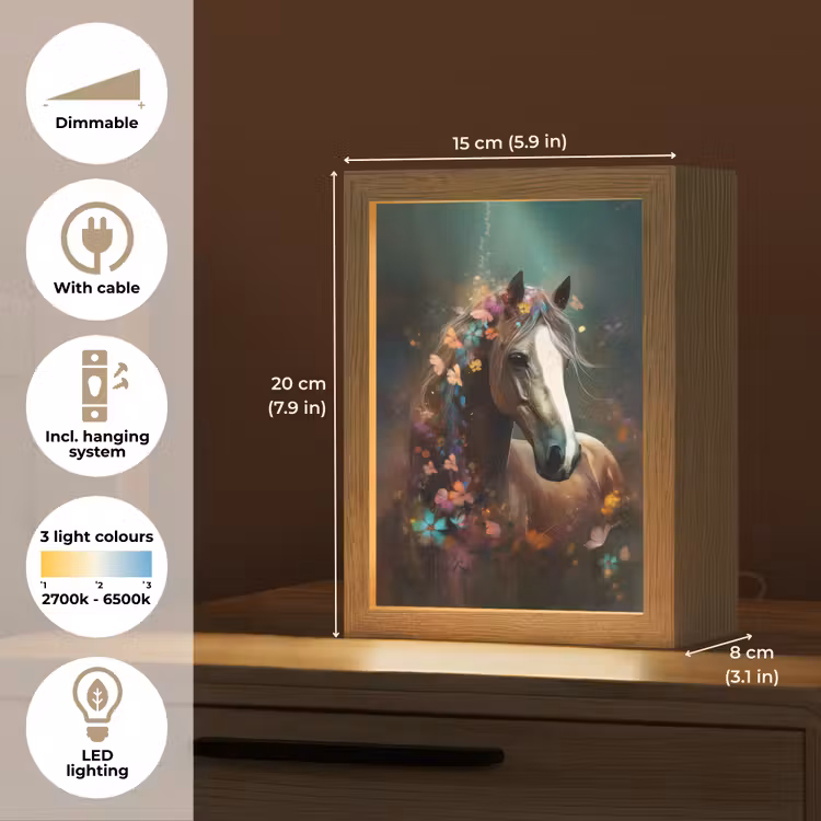 Dieren - Paard - Natuur - Vlinder - Bloemen Light Box met kabel (Kinderlampje) klein -USP_EN