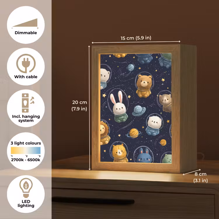 Dieren - Sterrenhemel - Ruimte Light Box met kabel (Kinderlampje) klein -USP_EN