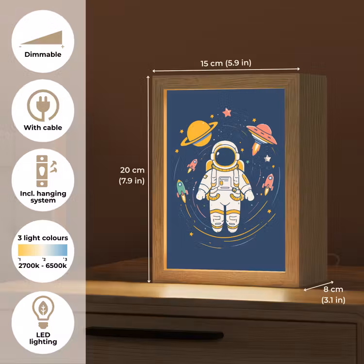 Astronaut - Planeten - Raket Light Box met kabel (Kinderlampje) klein -USP_EN