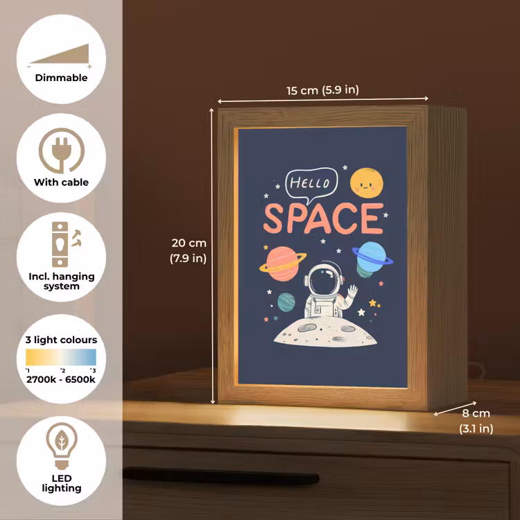 Astronaut - Ruimte - Planeten Light Box met kabel (Kinderlampje) klein -USP_EN