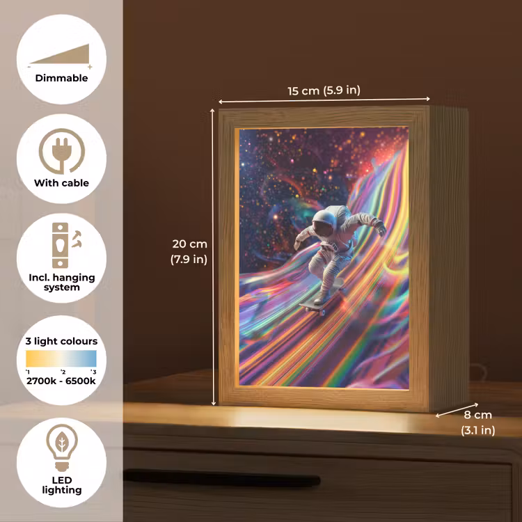 Astronaut - Ruimte - Skateboard - Kleurrijk Light Box met kabel (Kinderlampje) klein -USP_EN