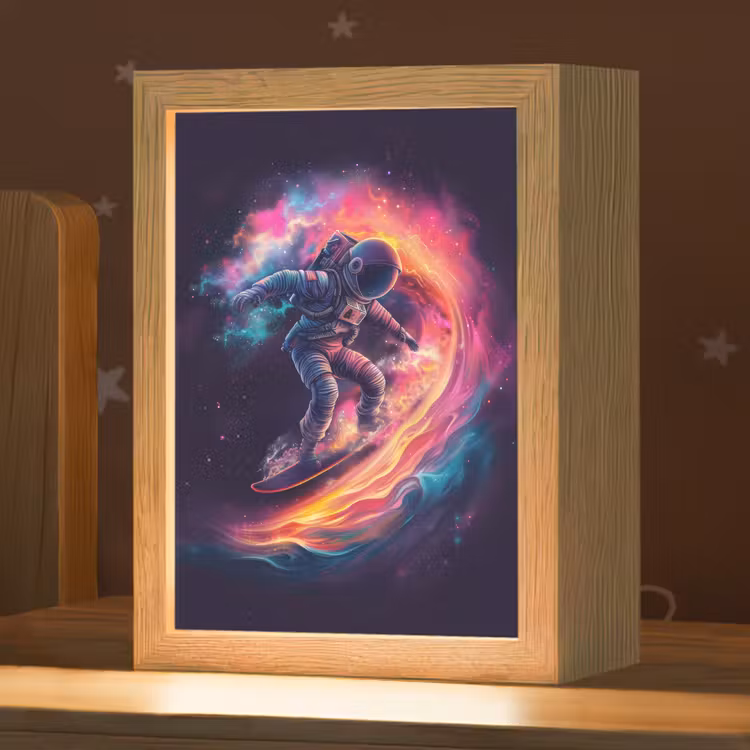 Astronaut - Ruimte - Surfen - Kleurrijk Light Box met kabel klein -zzz_3d_website