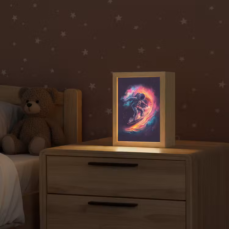 Astronaut - Ruimte - Surfen - Kleurrijk Light Box met kabel klein -sfeer1_kind