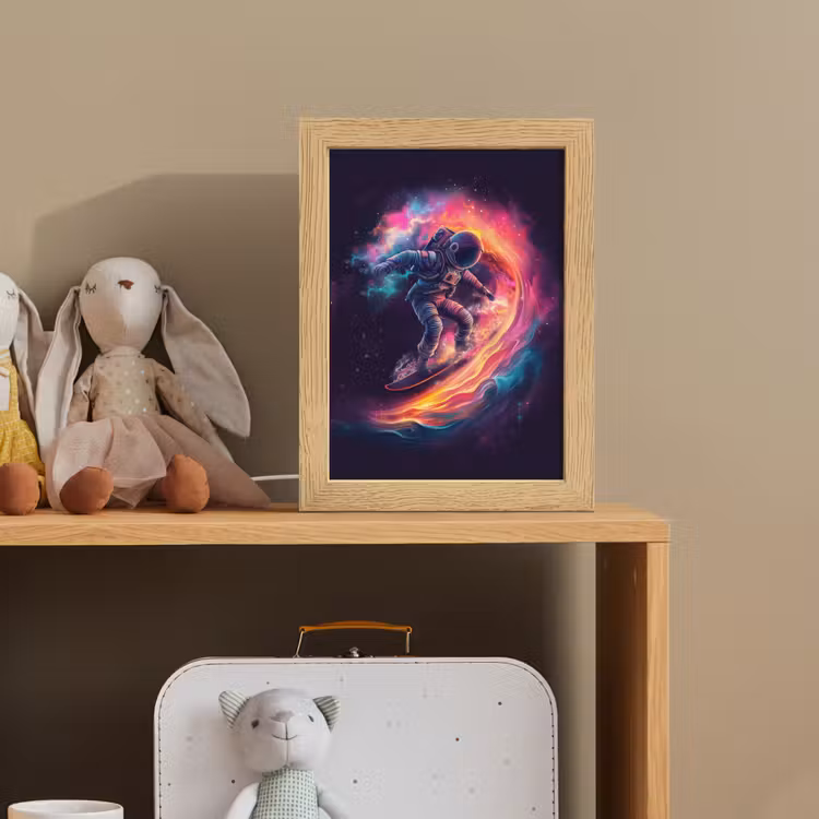 Astronaut - Ruimte - Surfen - Kleurrijk Light Box met kabel klein -sfeer2_kind