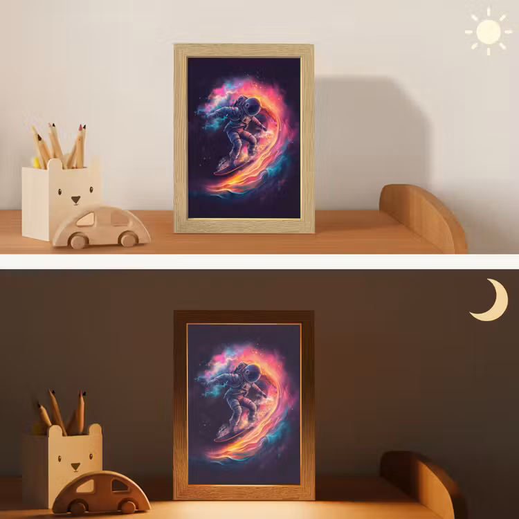 Astronaut - Ruimte - Surfen - Kleurrijk Light Box met kabel klein -sfeer3_kind