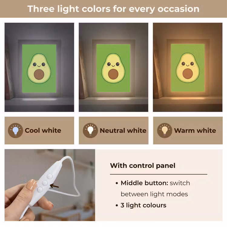 Avocado - Groen - Speels Light Box met kabel (Kinderlampje) klein -USP_lichtkleurEN