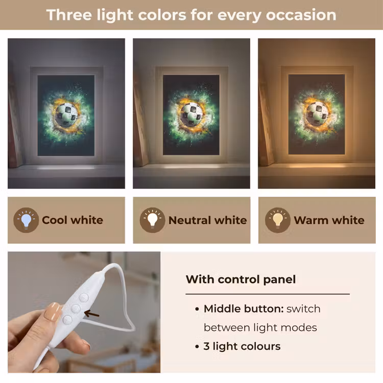 Bal - Voetbal - Groen - Oranje - Rook Light Box met kabel (Kinderlampje) klein -USP_lichtkleurEN