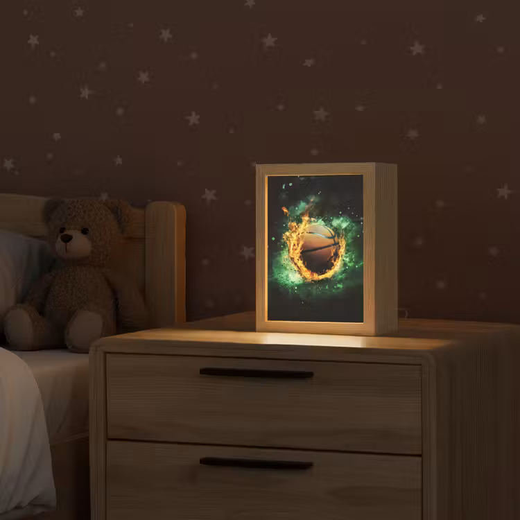Basketbal - Vuur - Vlammen - Groen Light Box met kabel klein -sfeer1_kind