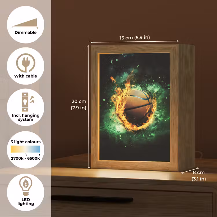 Basketbal - Vuur - Vlammen - Groen Light Box met kabel (Kinderlampje) klein -USP_EN