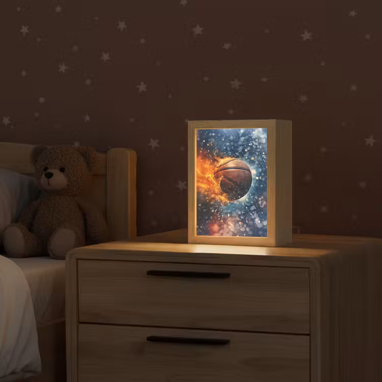 Basketbal - Vuur - Sport - Blauw - Oranje Light Box met kabel klein -sfeer1_kind