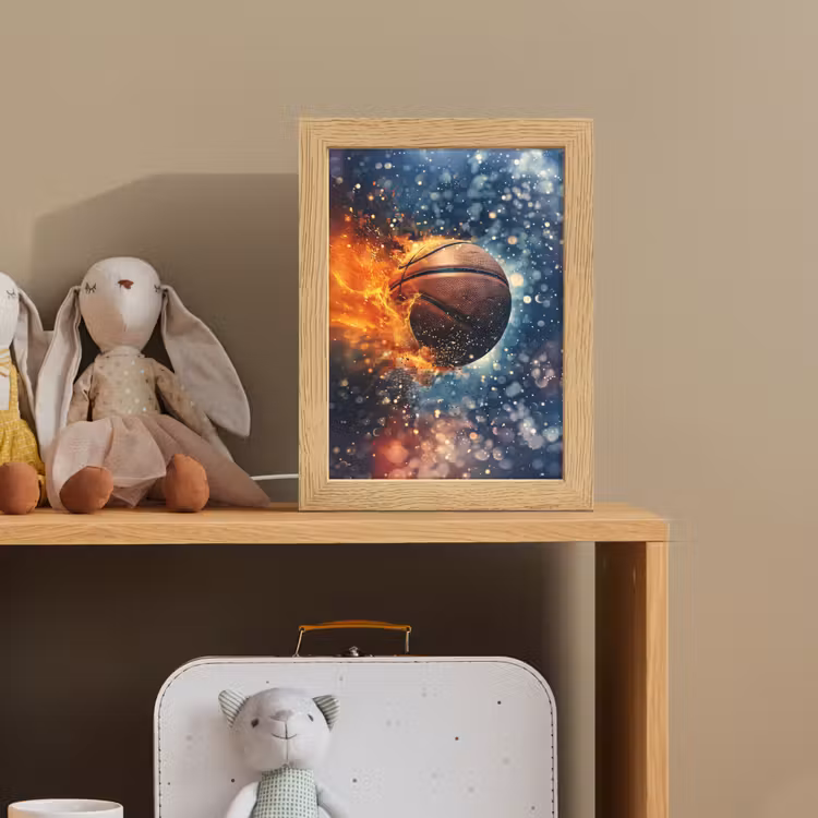 Basketbal - Vuur - Sport - Blauw - Oranje Light Box met kabel klein -sfeer2_kind