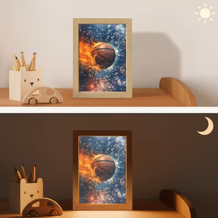 Basketbal - Vuur - Sport - Blauw - Oranje Light Box met kabel klein -sfeer3_kind