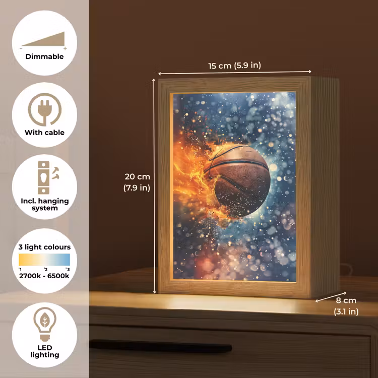 Basketbal - Vuur - Sport - Blauw - Oranje Light Box met kabel (Kinderlampje) klein -USP_EN