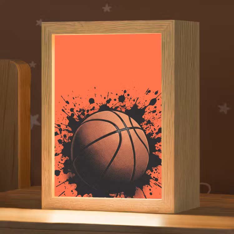 Basketbal - Verf - Sport - Oranje Light Box met kabel (Kinderlampje) klein -zzz_3d_website