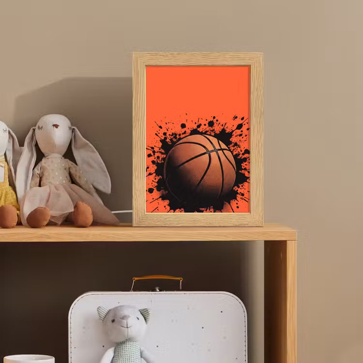 Basketbal - Verf - Sport - Oranje Light Box met kabel (Kinderlampje) klein -sfeer2_kind
