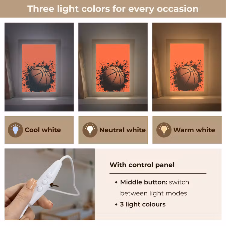 Basketbal - Verf - Sport - Oranje Light Box met kabel (Kinderlampje) klein -USP_lichtkleurEN