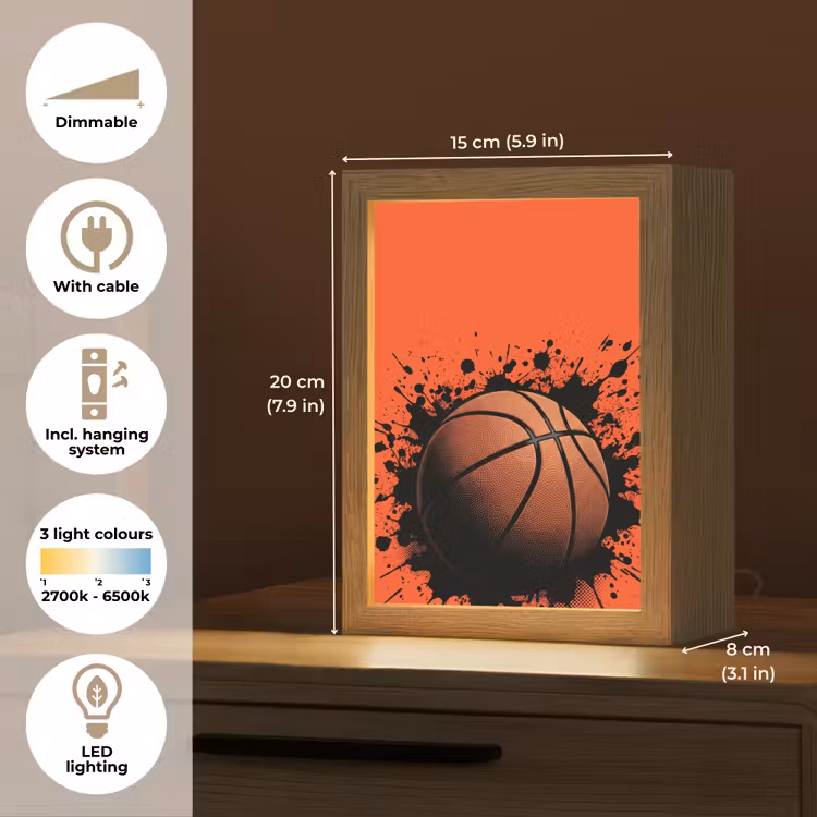 Basketbal - Verf - Sport - Oranje Light Box met kabel (Kinderlampje) klein -USP_EN