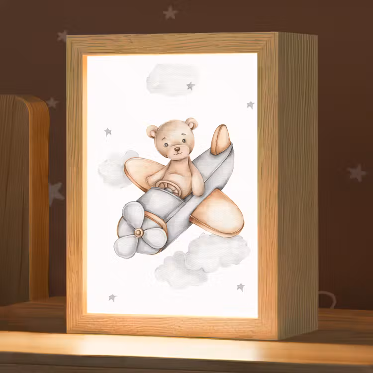 Beer - Vliegtuig - Sterren - Kinderen Light Box met kabel klein -zzz_3d_website