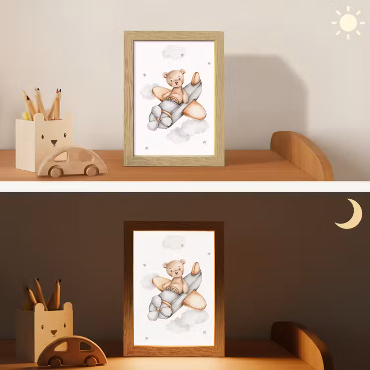 Beer - Vliegtuig - Sterren - Kinderen Light Box met kabel klein -sfeer3_kind