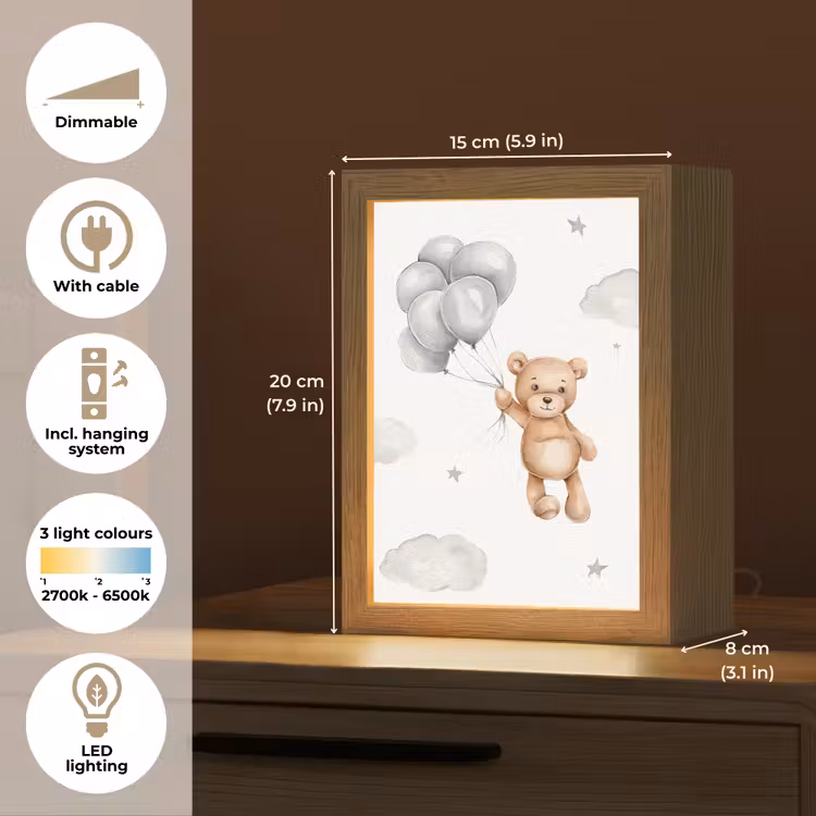 Beer - Ballon - Sterren - Kinderen Light Box met kabel (Kinderlampje) klein -USP_EN