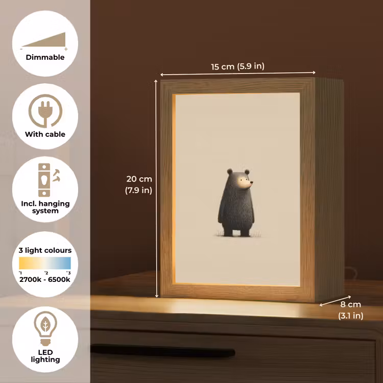 Beer - Donkerbruin - Minimalistisch Light Box met kabel (Kinderlampje) klein -USP_EN