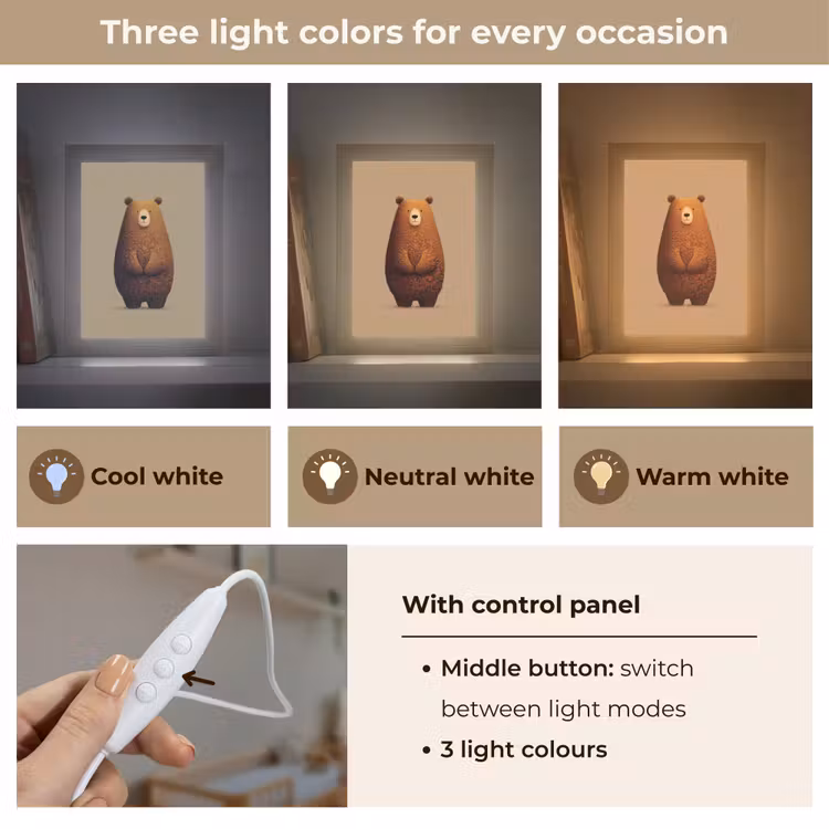 Beer - Minimalistisch - Bruin Light Box met kabel (Kinderlampje) klein -USP_lichtkleurEN