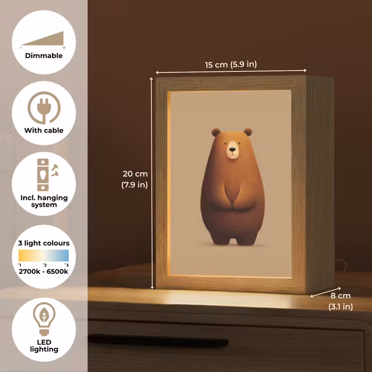 Beer - Minimalistisch - Bruin Light Box met kabel (Kinderlampje) klein -USP_EN
