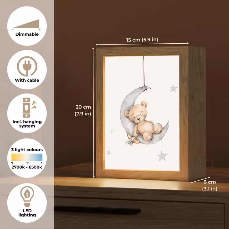 Beer - Maan - Sterren - Kinderen Light Box met kabel (Kinderlampje) klein -USP_EN