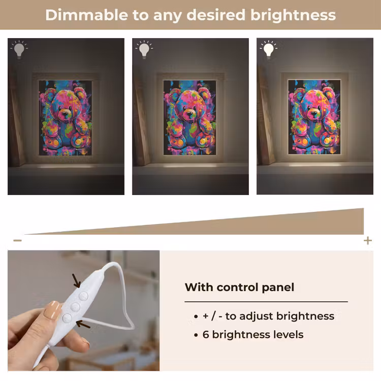 Beer - Verf - Kleurrijk - Knuffeldier Light Box met kabel (Kinderlampje) klein -USP_dimbaarEN