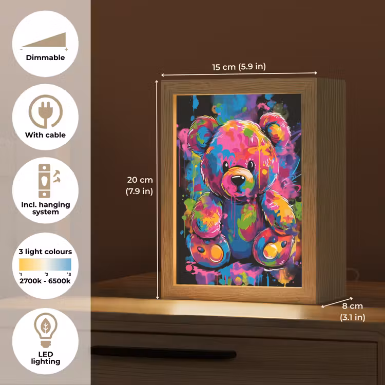 Beer - Verf - Kleurrijk - Knuffeldier Light Box met kabel (Kinderlampje) klein -USP_EN