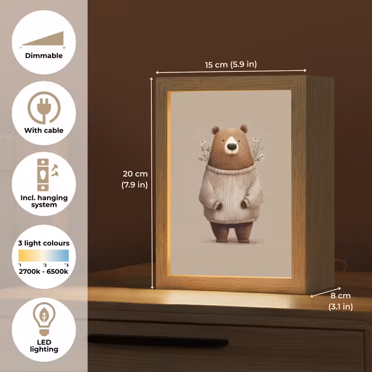 Beer - Witte bloemen - Knus Light Box met kabel (Kinderlampje) klein -USP_EN
