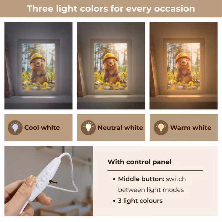 Bever - Dier - Bouwhelm - Natuur Light Box met kabel (Kinderlampje) klein -USP_lichtkleurEN