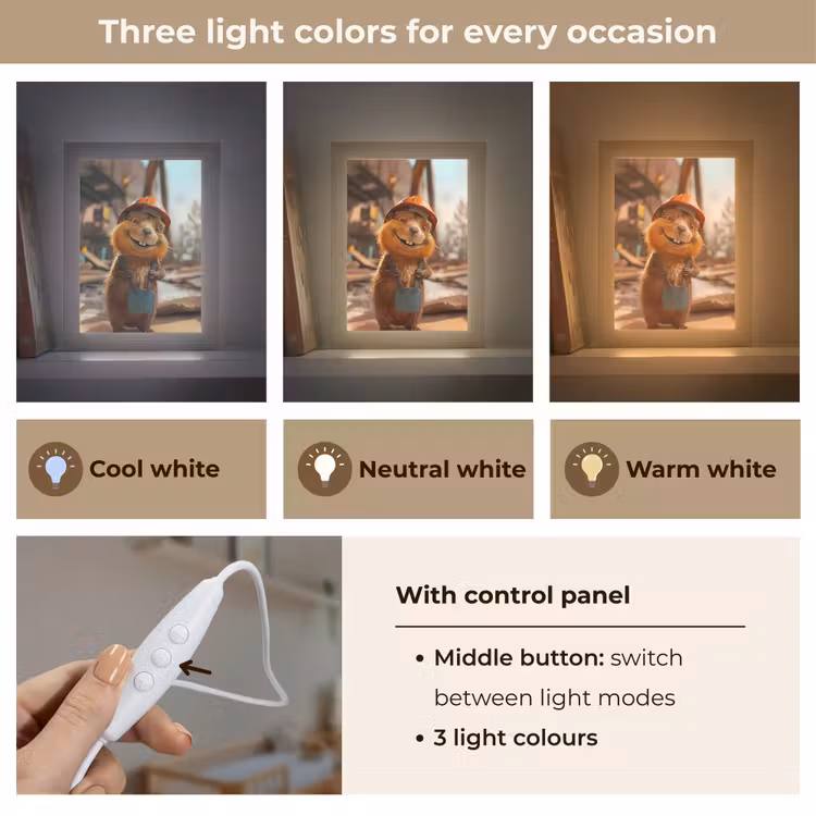 Bever - Bouw - Bouwhelm - Dier Light Box met kabel (Kinderlampje) klein -USP_lichtkleurEN