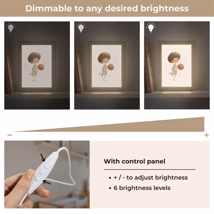 Beige - Jongen - Basketbal - Stippen Light Box met kabel (Kinderlampje) klein -USP_dimbaarEN