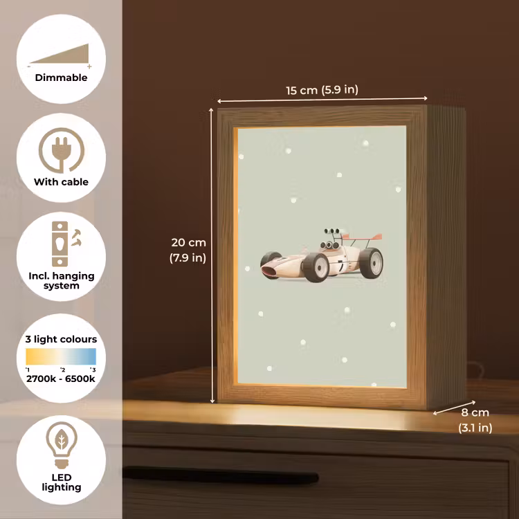Beige - Raceauto - Stippen Light Box met kabel (Kinderlampje) klein -USP_EN