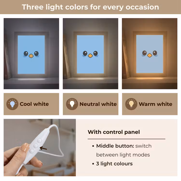 Vogel - Blauw - Eenvoudig Light Box met kabel (Kinderlampje) klein -USP_lichtkleurEN