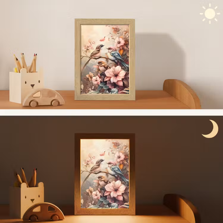 Vogels - Bloemen - Roze - Pastel Light Box met kabel klein -sfeer3_kind