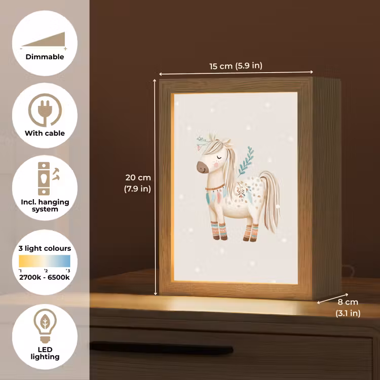 Bohemian - Paard - Beige Light Box met kabel (Kinderlampje) klein -USP_EN
