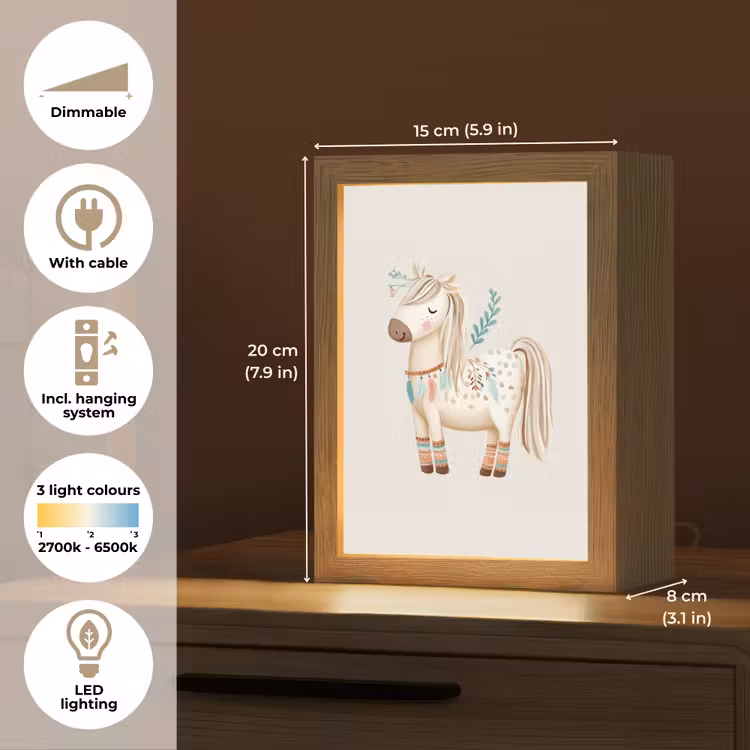 Bohemian - Paard - Beige Light Box met kabel (Kinderlampje) klein -USP_EN