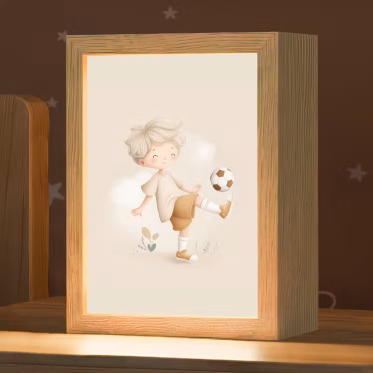 Jongen - Beige - Minimalistisch - Voetbal Light Box met kabel klein -zzz_3d_website