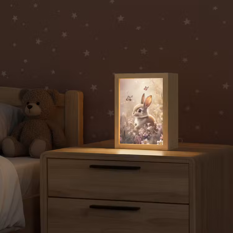 Konijntje - Bruin - Bloemen - Vlinders Light Box met kabel klein -sfeer1_kind