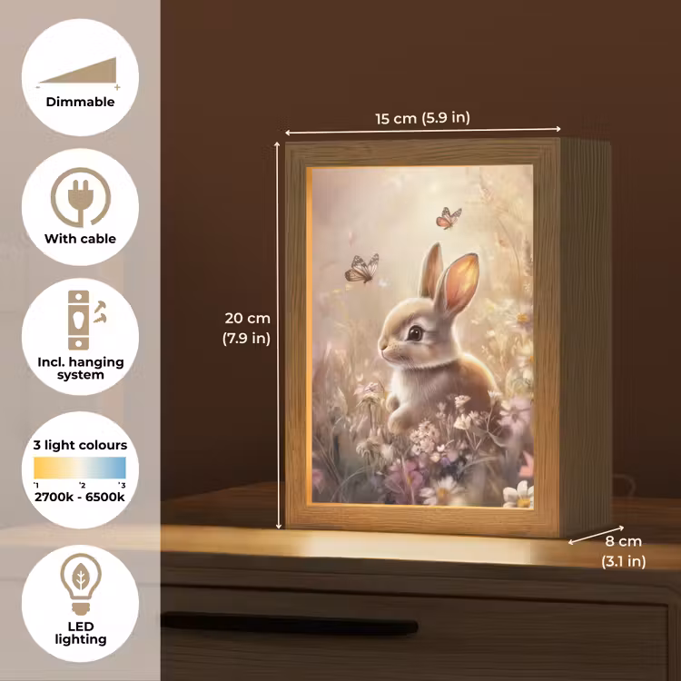 Konijntje - Bruin - Bloemen - Vlinders Light Box met kabel (Kinderlampje) klein -USP_EN