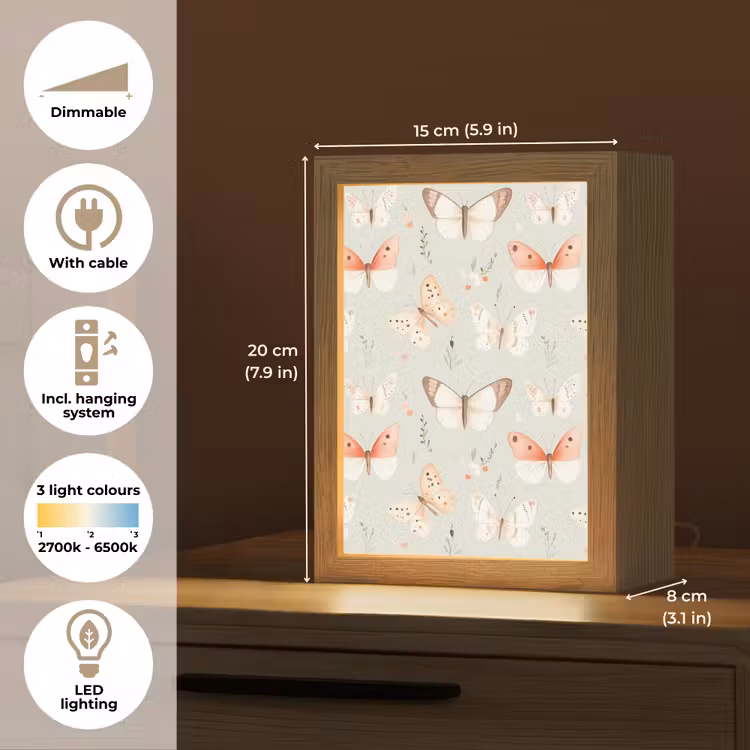 Vlinder - Patroon - Pastel Light Box met kabel (Kinderlampje) klein -USP_EN