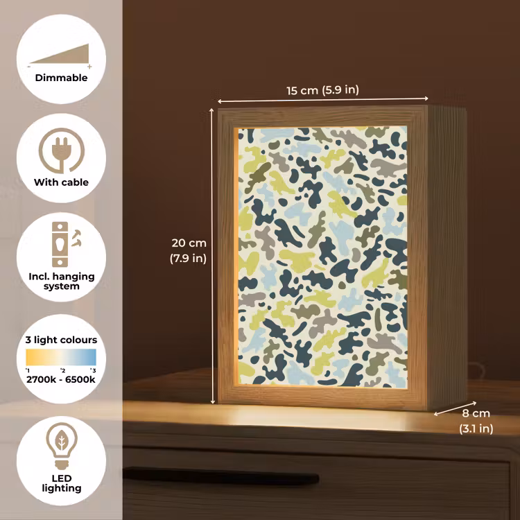 Camouflage - Groen - Blauw - Jongens - Kinderen Light Box met kabel (Kinderlampje) klein -USP_EN