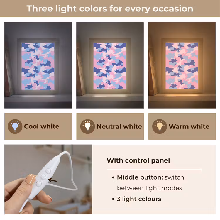Camouflage - Patroon - Donkerblauw Light Box met kabel (Kinderlampje) klein -USP_lichtkleurEN