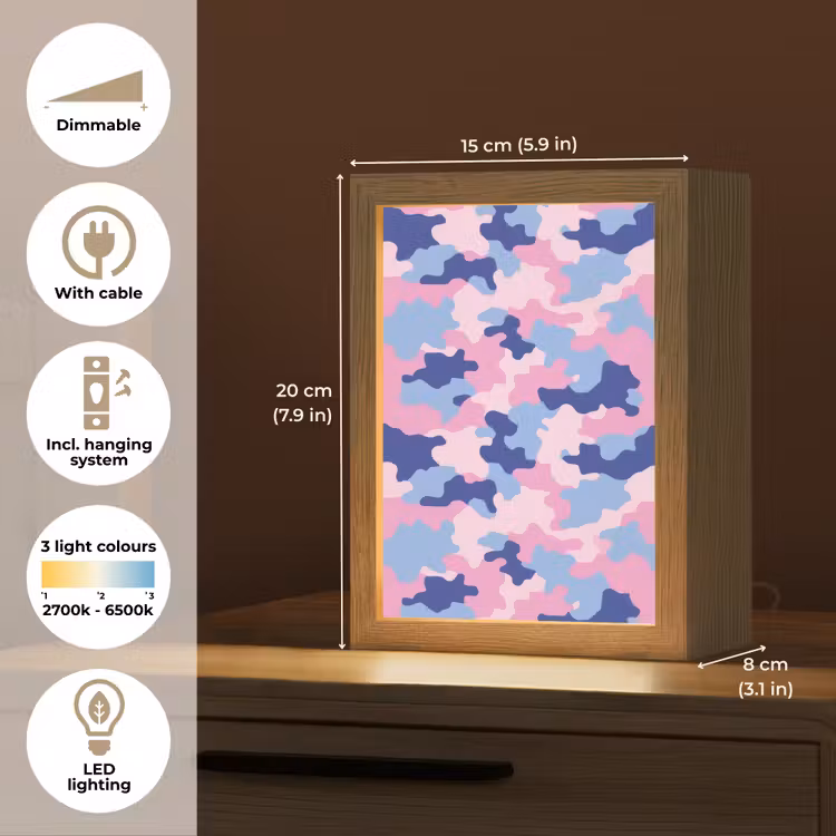 Camouflage - Patroon - Donkerblauw Light Box met kabel (Kinderlampje) klein -USP_EN