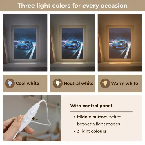 Auto - Blauw - Jongens - Kind Light Box met kabel (Kinderlampje) klein -USP_lichtkleurEN
