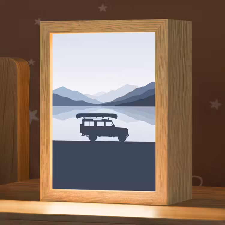Auto - Meer - Bergen - Blauw Light Box met kabel (Kinderlampje) klein -zzz_3d_website