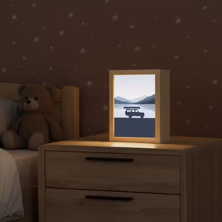 Auto - Meer - Bergen - Blauw Light Box met kabel (Kinderlampje) klein -sfeer1_kind