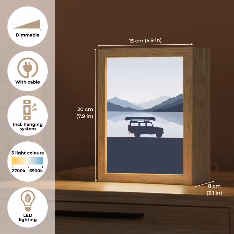 Auto - Meer - Bergen - Blauw Light Box met kabel (Kinderlampje) klein -USP_EN